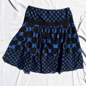 y2k polka dot midi skirt navy blue and black size 2 INC cotton 27" waist